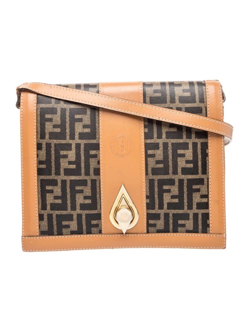 Fendi Brown Monogram Canvas Crossbody with Tan Leather Trim